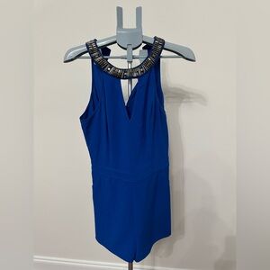 2B Bebe Royal Blue Backless Dress with Embellished Neckline NWT Size M